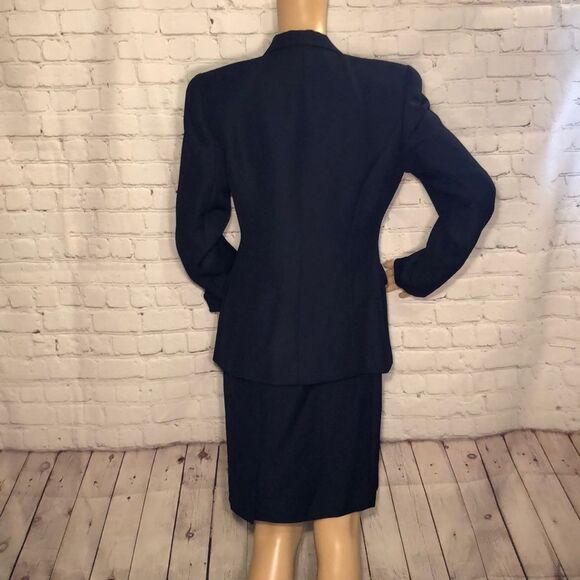 Morgan Taylor Petites Navy Blue Skirt Suit Y2K 8P - Picture 5 of 10